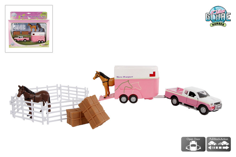 Kids Globe Mitsubishi met paardentrailer roze Die Cast