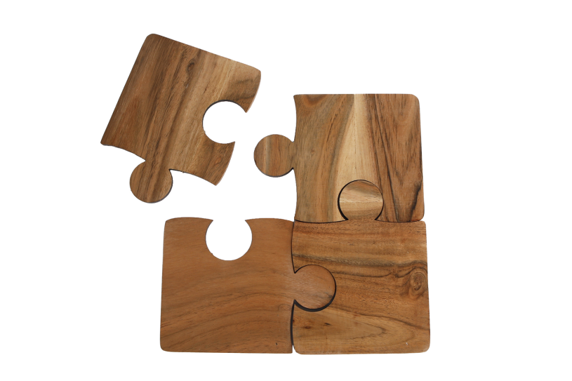 Onderzetter Puzzle naturel acacia 10x13x0,6cm 4 stuks