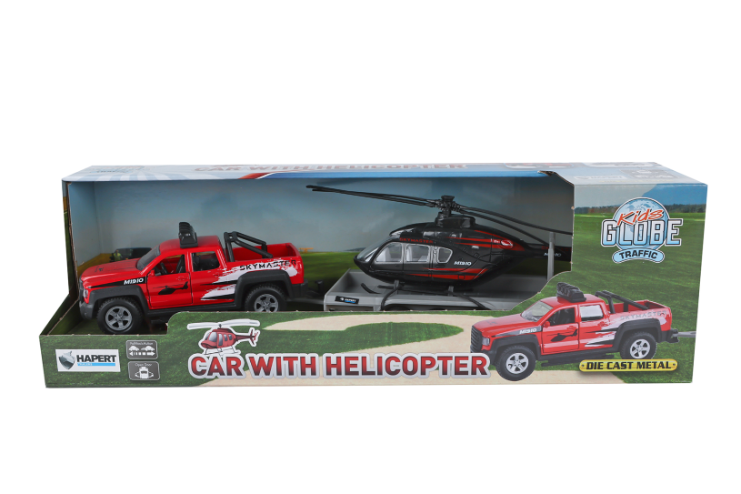Kids Globe Die Cast terreinwagen met helikopter 35cm
