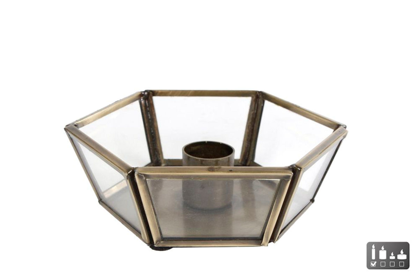 Kandelaar Stephanie oud goud glas/aluminium 11x12x4cm