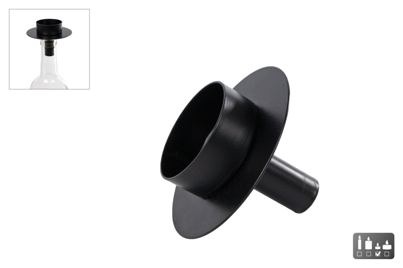 Theellichthouder voor wijnfles mat zwart metaal 7,5x7,5x6cm