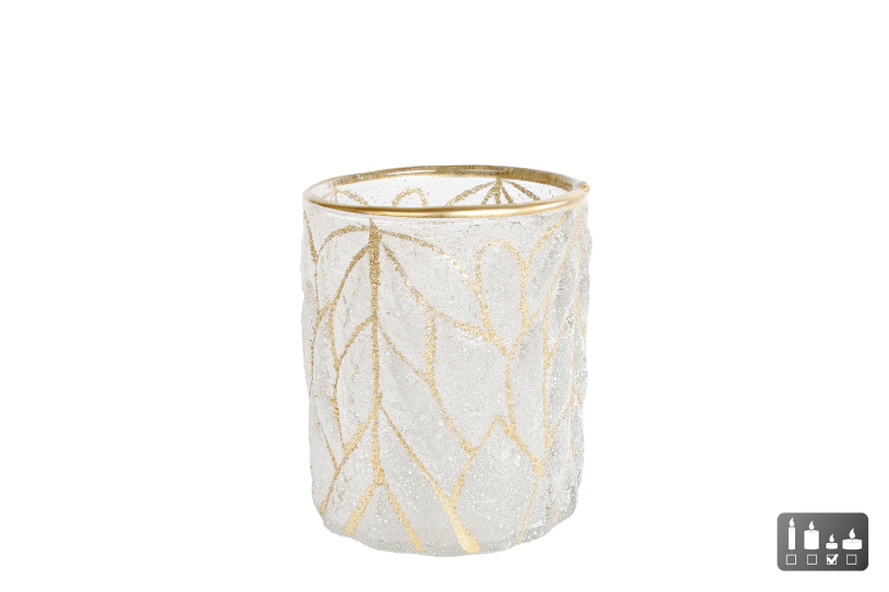 Theelichth Leaves S helder/goud glas 9x9x10cm