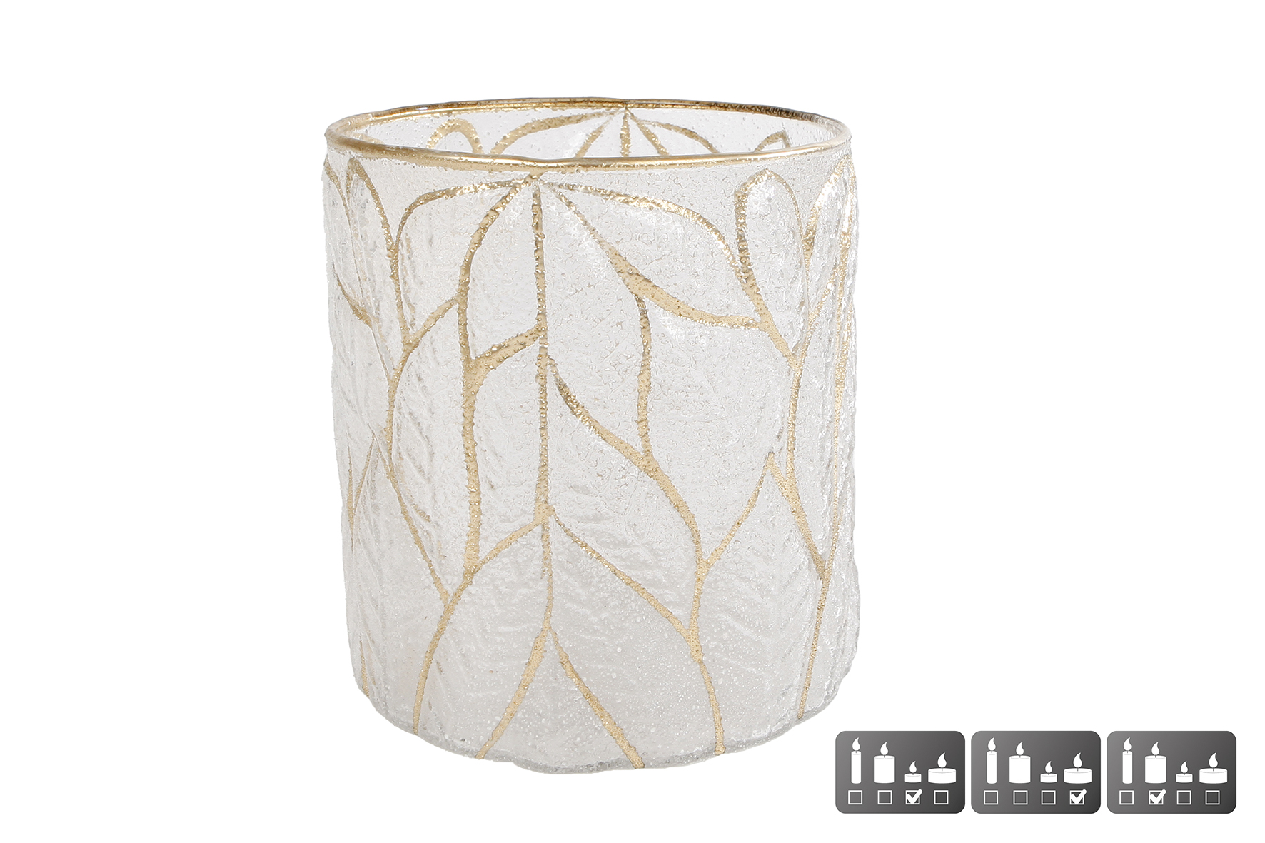 Theelichth Leaves L helder/goud glas 14x14x15cm