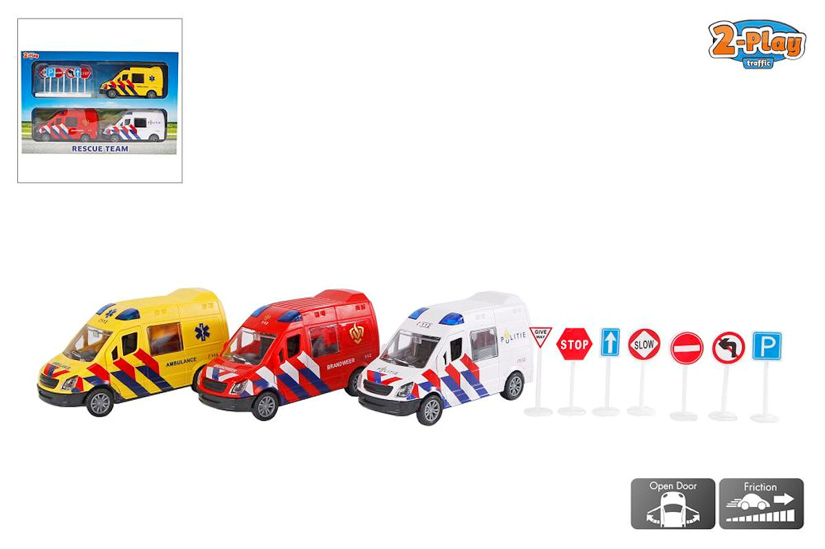 2-Play 112 voertuigen met acess. 1:32 frictie set 3 stuks