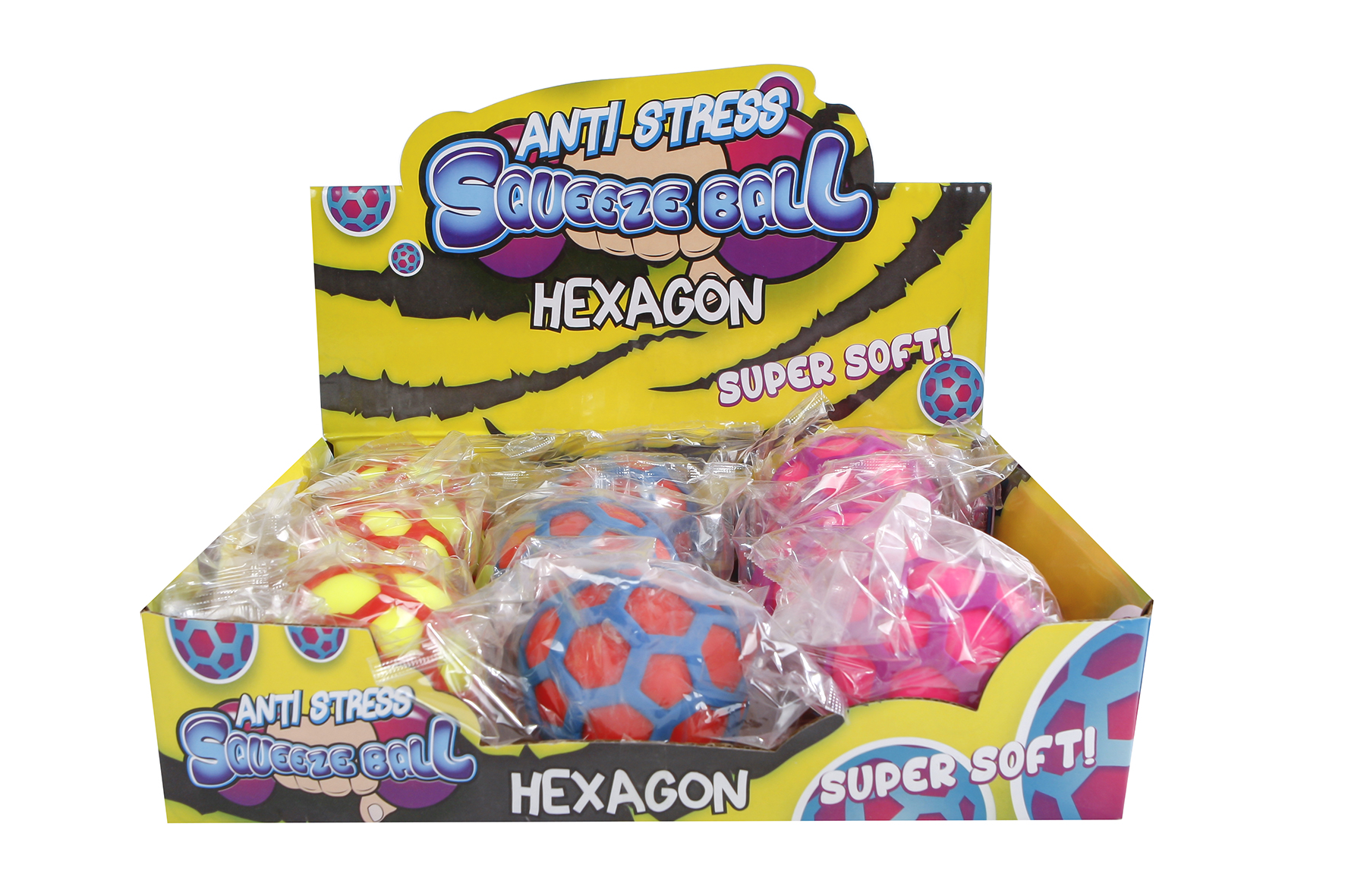 Hexagon squeeze knijpbal 3ass 7cm