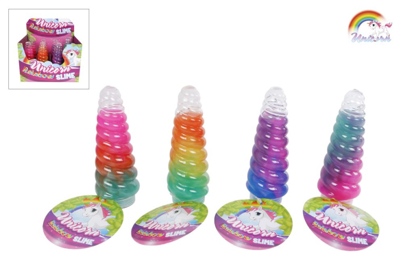 Unicorn hoorn met slijm mulitkleur 115gram 13,5cm