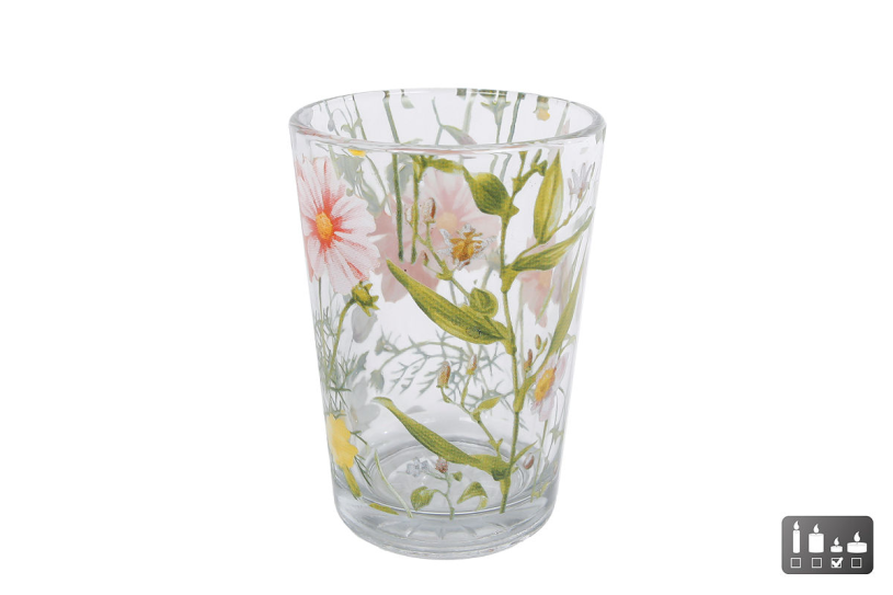 Theelichthouder Flowers glas 6x6x9cm