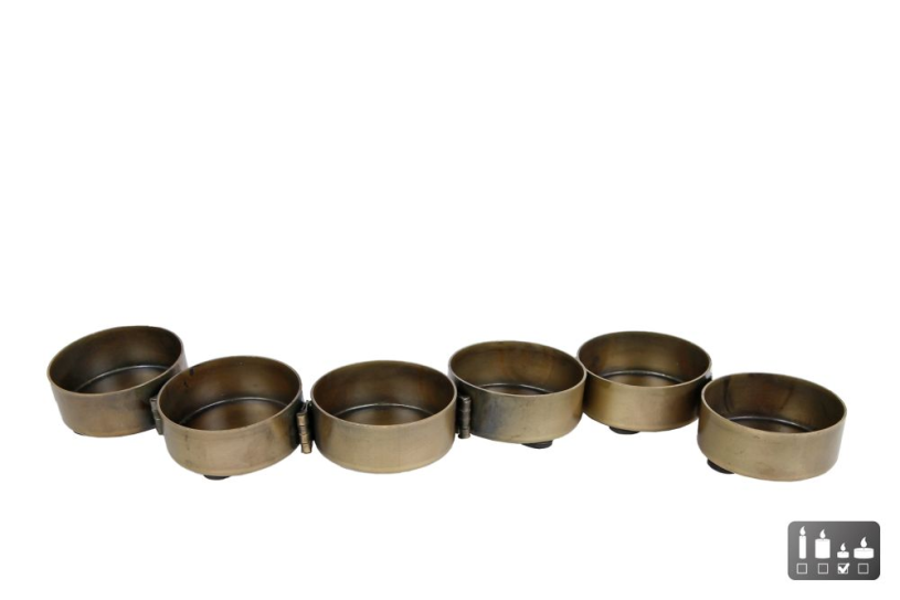 Theelichthouder Caterpillar 7x antiek goud 33x4,5x1,5cm