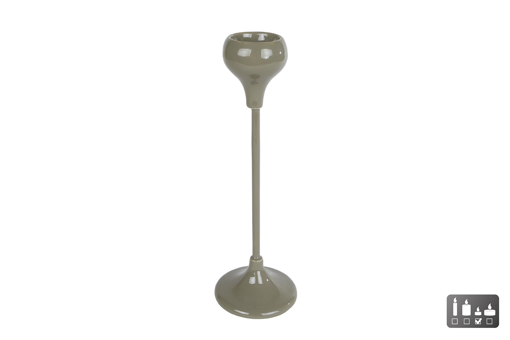 Theelichth Romee op voet l.groen metaal 8,5x8,5x26cm