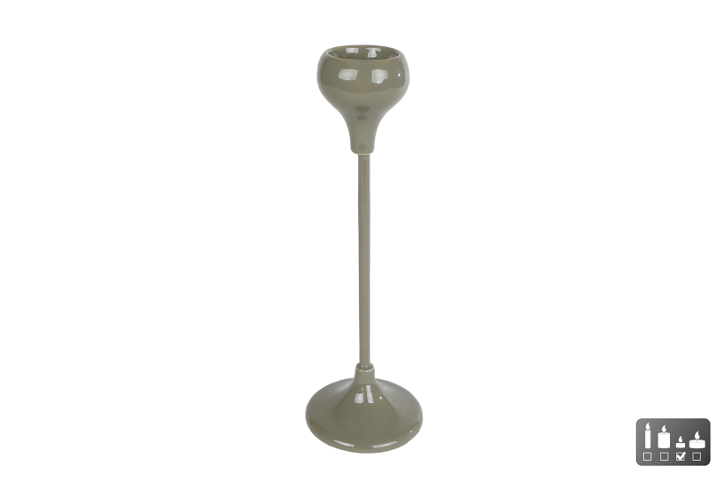 Theelichth Romee op voet l.groen metaal 8,5x8,5x26cm