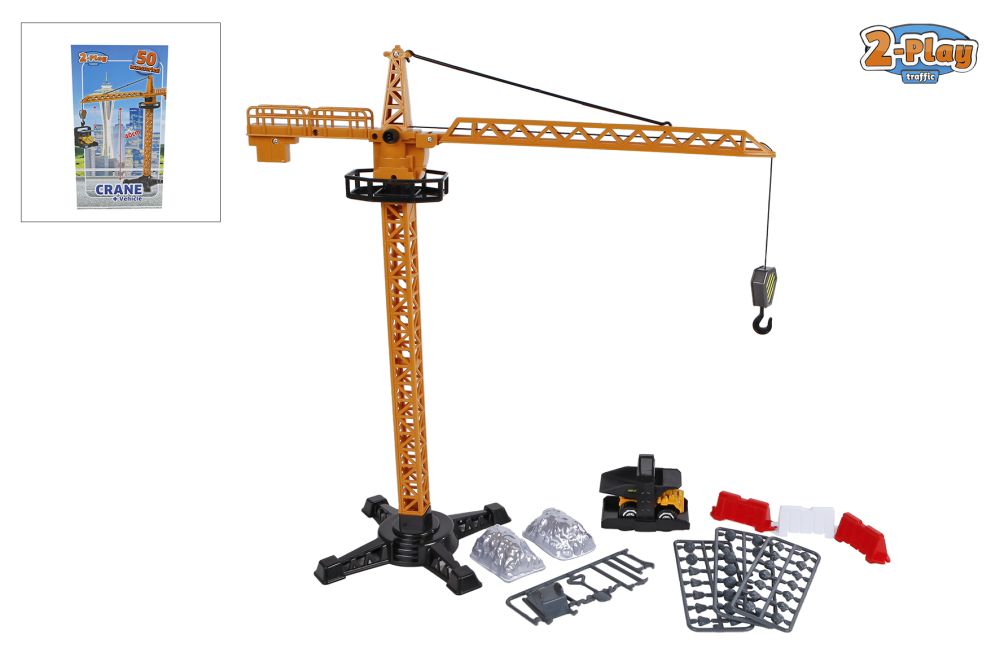 2-Play hijskraan 40cm met voertuig en 50 accessoires ass