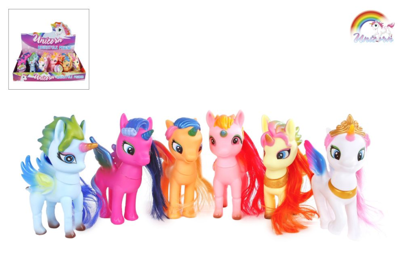 Unicorn figuur met haar en draaibaar hoofd 6ass 14cm