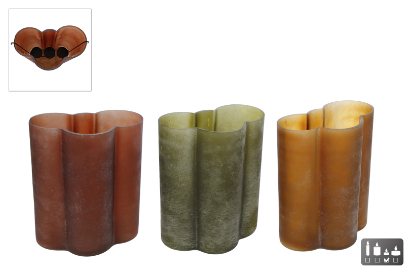 Windlicht Jos 3x XXL groen/bruin/amber glas 16x10x20cm ass.