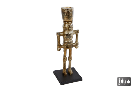 Kandelaar Nutcracker goud/zwart aluminium 3x6x22cm