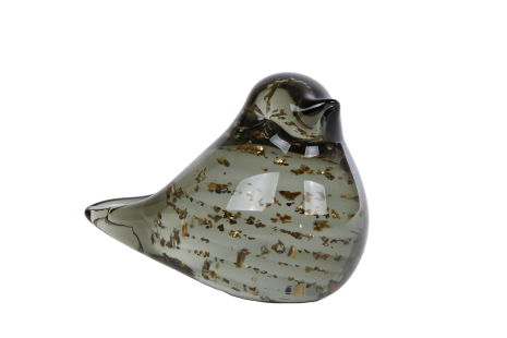 Sculptuur vogel Finch helder/d.groen glas 8,5x5x6cm