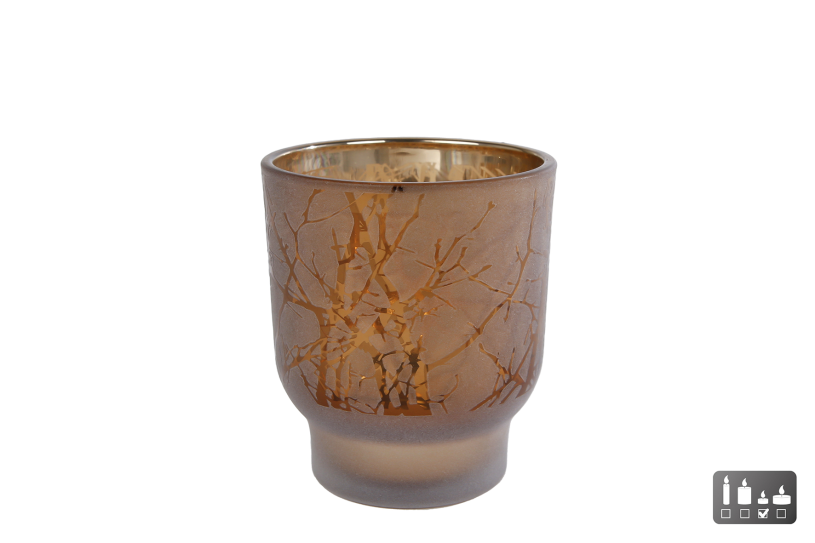 Theelichth Twig S bruin glas 7,3x7,3x8,4cm