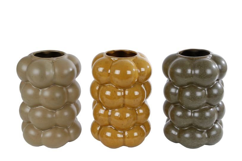 Vaas Bram L beige/amber/d.grijs aardew 15x15x22cm ass.