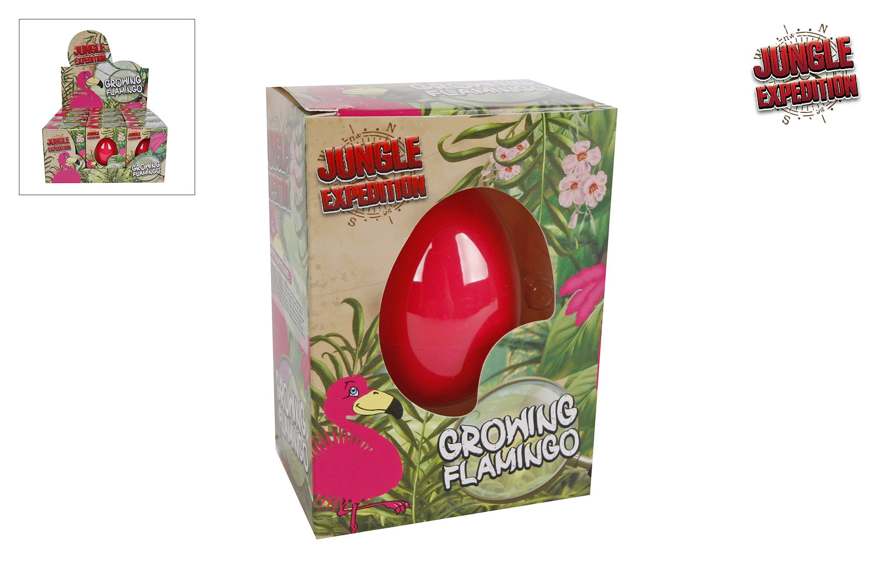 Jungle Expedition ei met groeiende flamingo 6ass 6cm