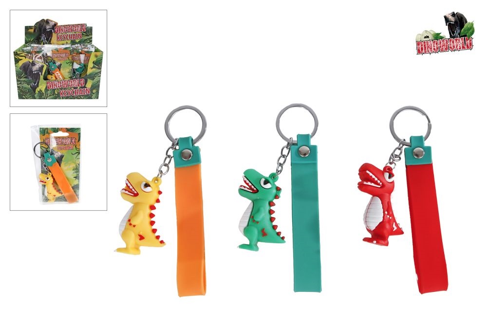 Sleutelhanger Dinoworld dinosaurus met koord en clip 3ass