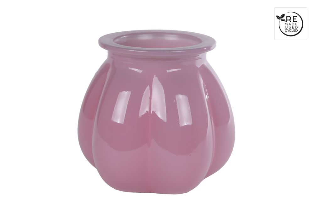 3R Vaas Flower L glossy roze glas 18x18x16cm