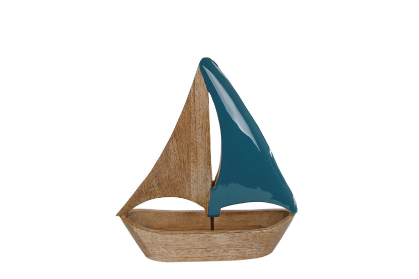 Sculptuur boot Sail S blauw/naturel mango 25x23x3cm