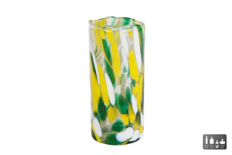 Theelichthouder Dots L geel/groen/wit glas 6x6x12cm