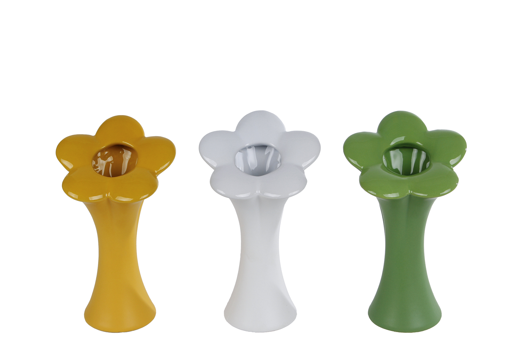 Vaas Bloem M groen/geel/wit a3 aardew 11x9,5x20cm