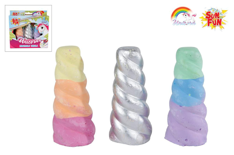 Sun Fun Unicorn hoorn stoepkrijt 3stuks 8cm