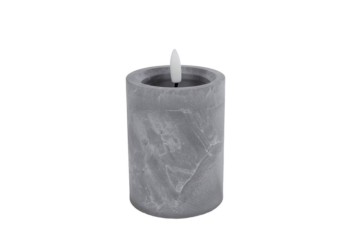 Kaars LED S 1-pit betonkleur kunststof 2xAAex 7,5x7,5x12,5cm