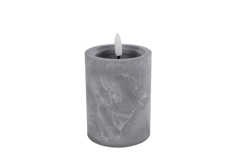 Kaars LED S 1-pit betonkleur kunststof 2xAAex 7,5x7,5x12,5cm