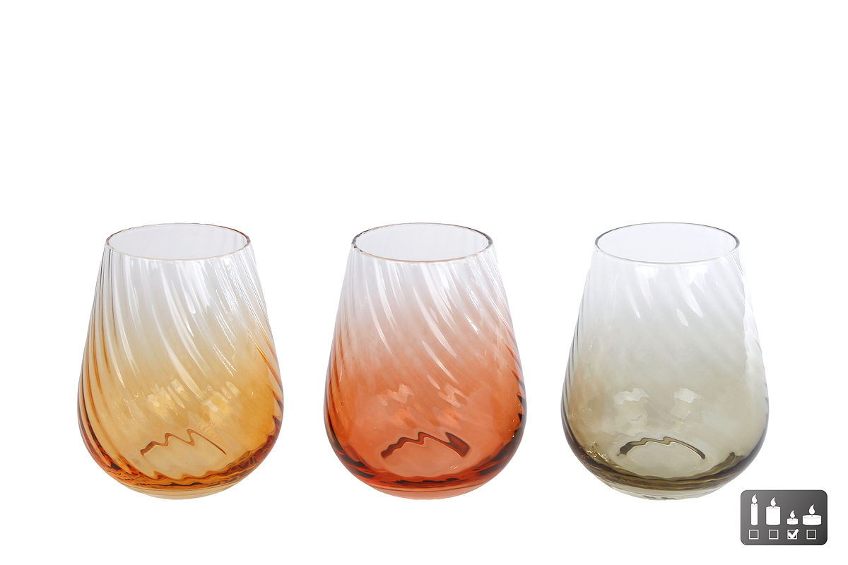 Windlicht Martien ribbel helder glas 7,2x5x12cm ass.