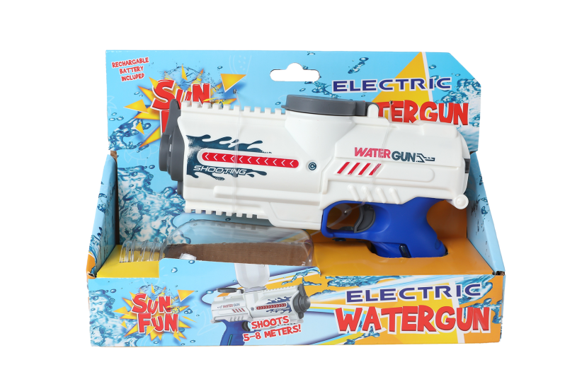 Sun Fun waterpistool elektrisch met fles 18cm wit/blauw