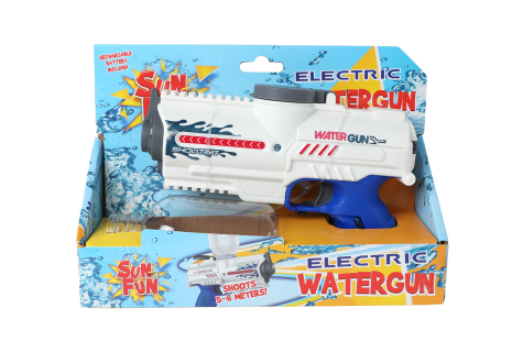 Sun Fun waterpistool elektrisch met fles 18cm wit/blauw