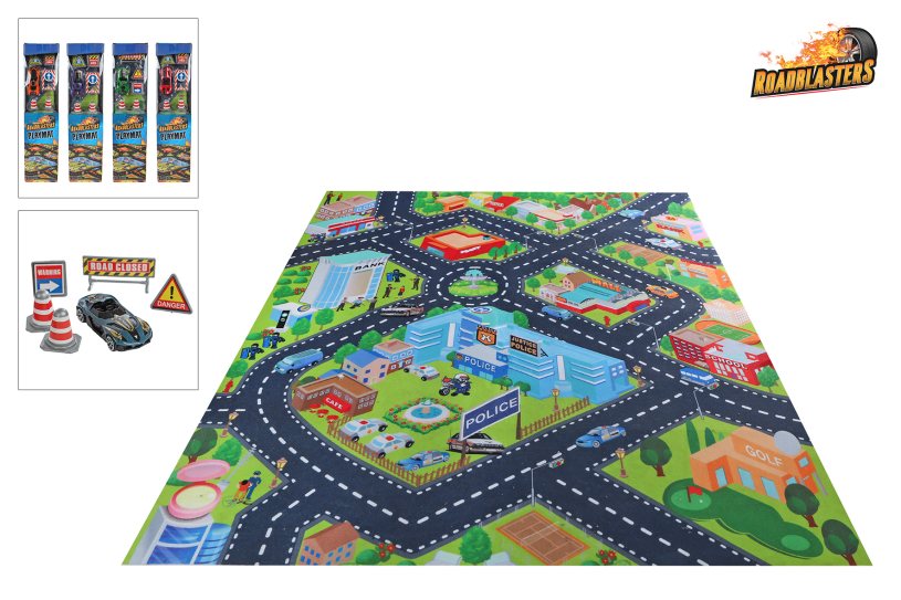 Roadblasters verkeerskleed 80x70cm met auto en accessoires