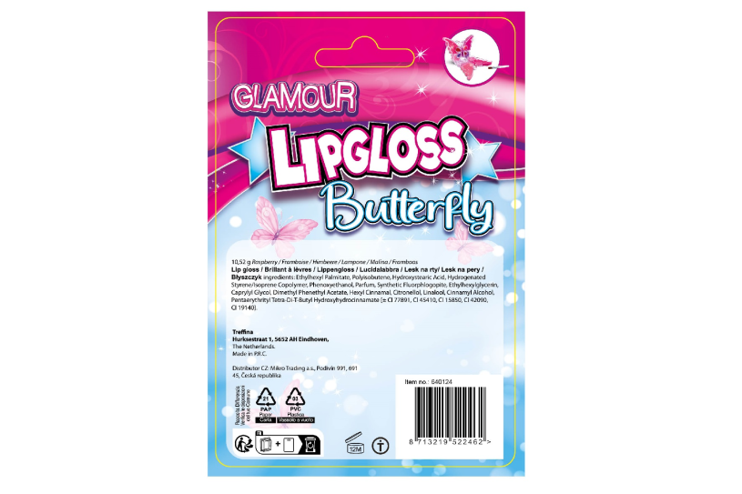 Glamour lipgloss vlinder assorti in dusplay