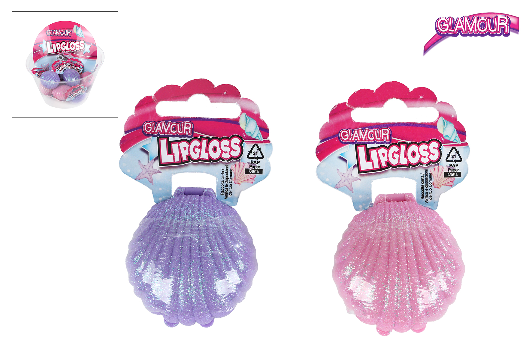 Glamour lipgloss glitterschelp 2ass