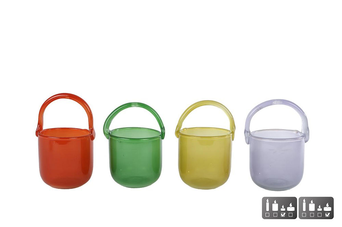 Theelichthouder met hengsel Zia glas assorti 8x10x14,5cm