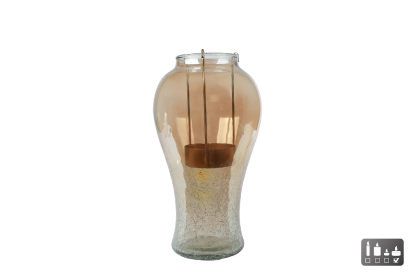 Vaas/kandelaar Markus S m/houder goud glas 16x16x28cm