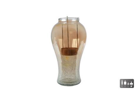 Vaas/kandelaar Markus S m/houder goud glas 16x16x28cm