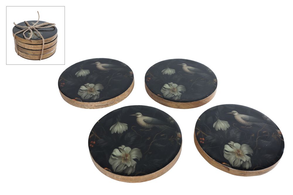 Onderzetter Pigeon zwart mango 10x10x3,5cm set 4 stuks