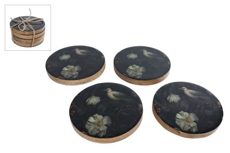 Onderzetter Pigeon zwart mango 10x10x3,5cm set 4 stuks