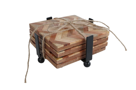 Onderzetter Parquet in lenseratuurmango 10x10x6cm 4 stuks