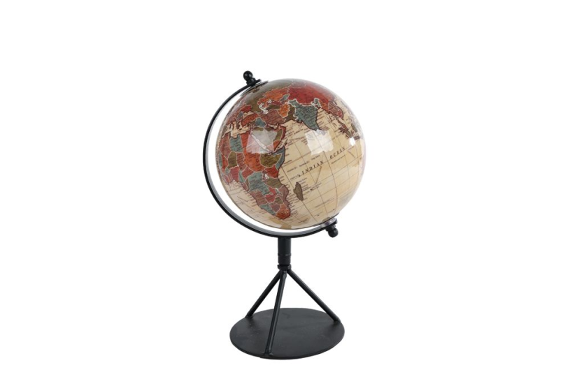 Wereldbol "World" S beige/zwart mango 12,5x15x27cm