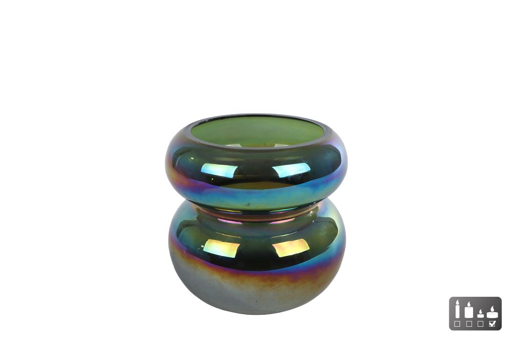 Windlicht Erik metallic groen glas 9x9x9cm