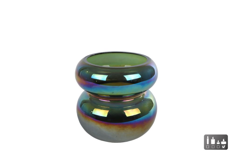 Windlicht Erik metallic groen glas 9x9x9cm