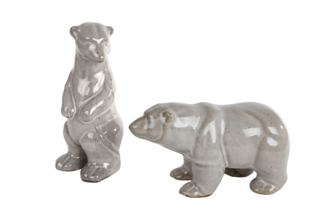 Sculptuur Polar Bear grijs aardewerk 15,5x6,5x8cm assorti