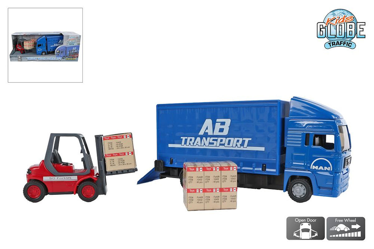Kids Globe MAN vrachtwagen 17cm met vorkheftruck 10cm
