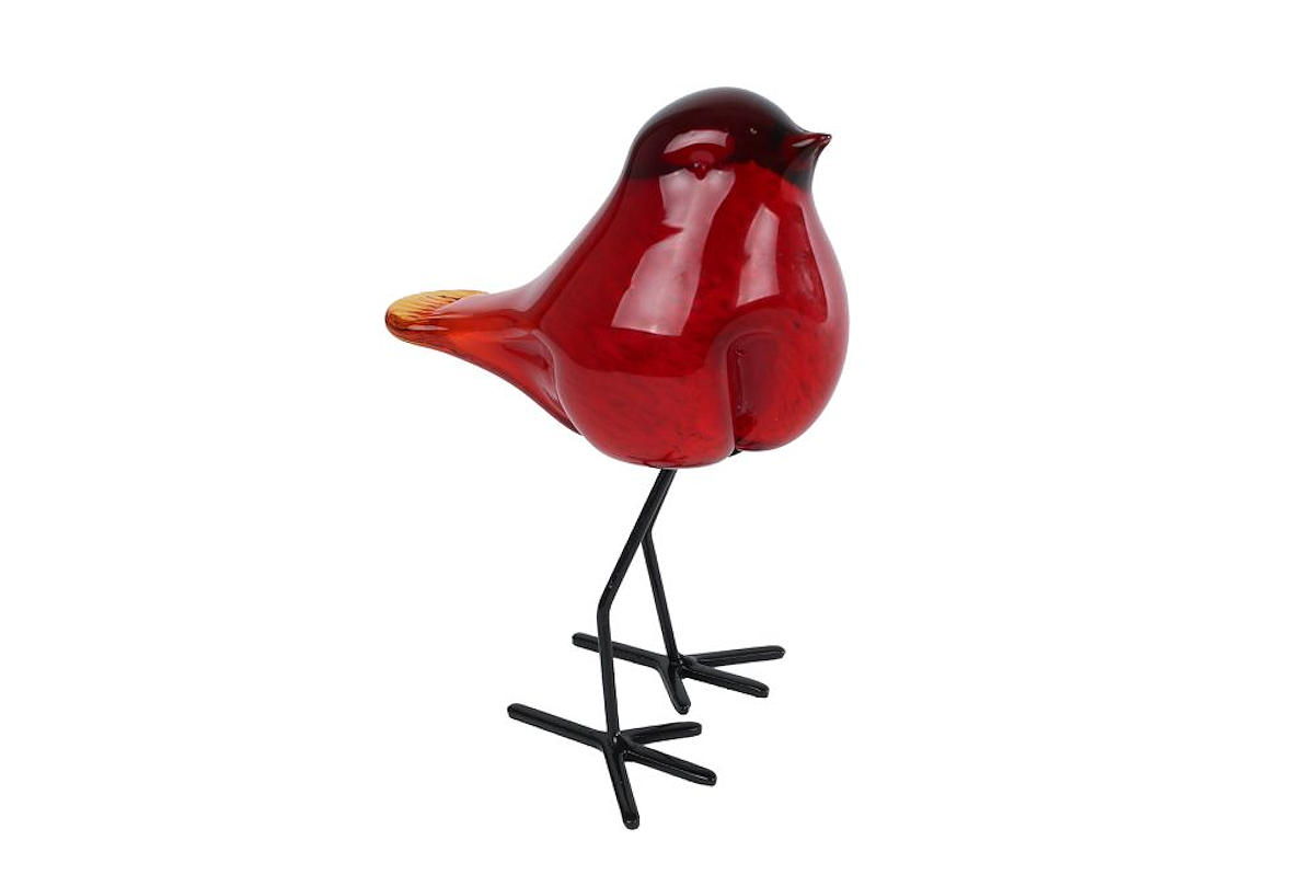 Sculptuur Bird op voet rood glas 11,5x8,5x15,5cm