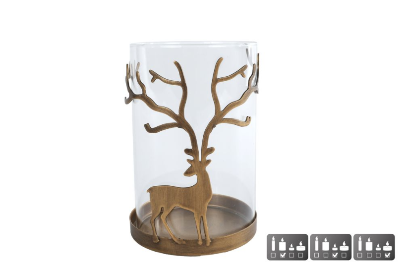 Windlicht Deer goud glas 9x9x13,5cm