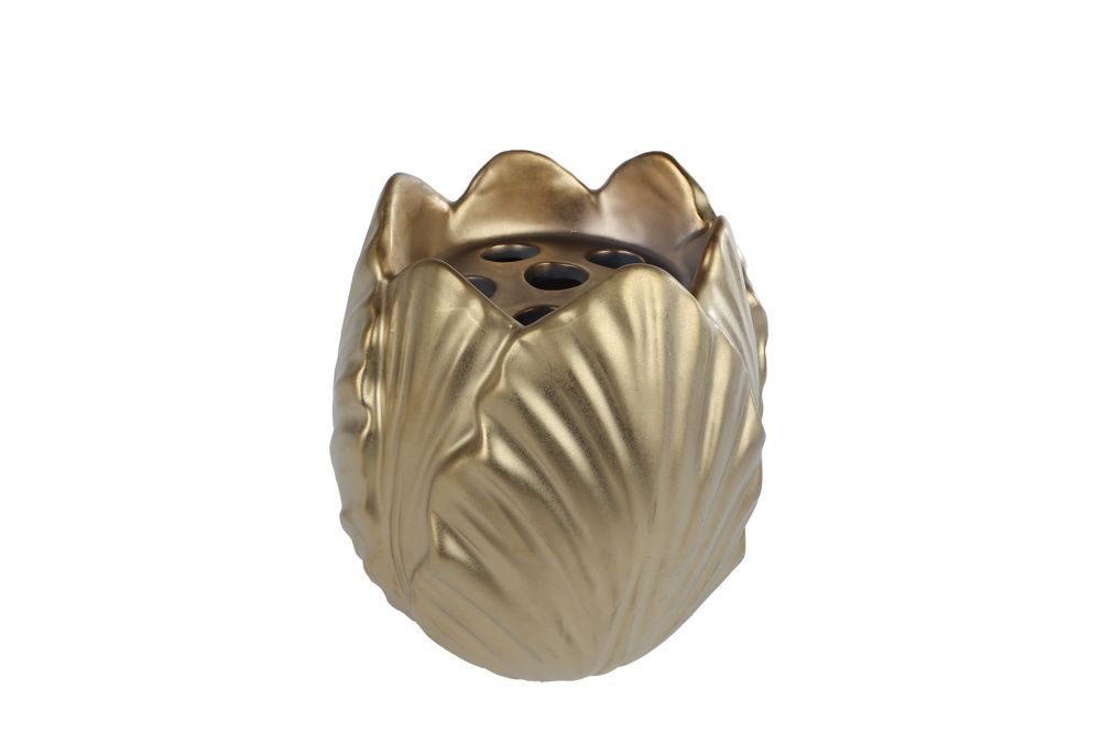 Vaas Tulip mat goud aardew 15x15x16,4cm